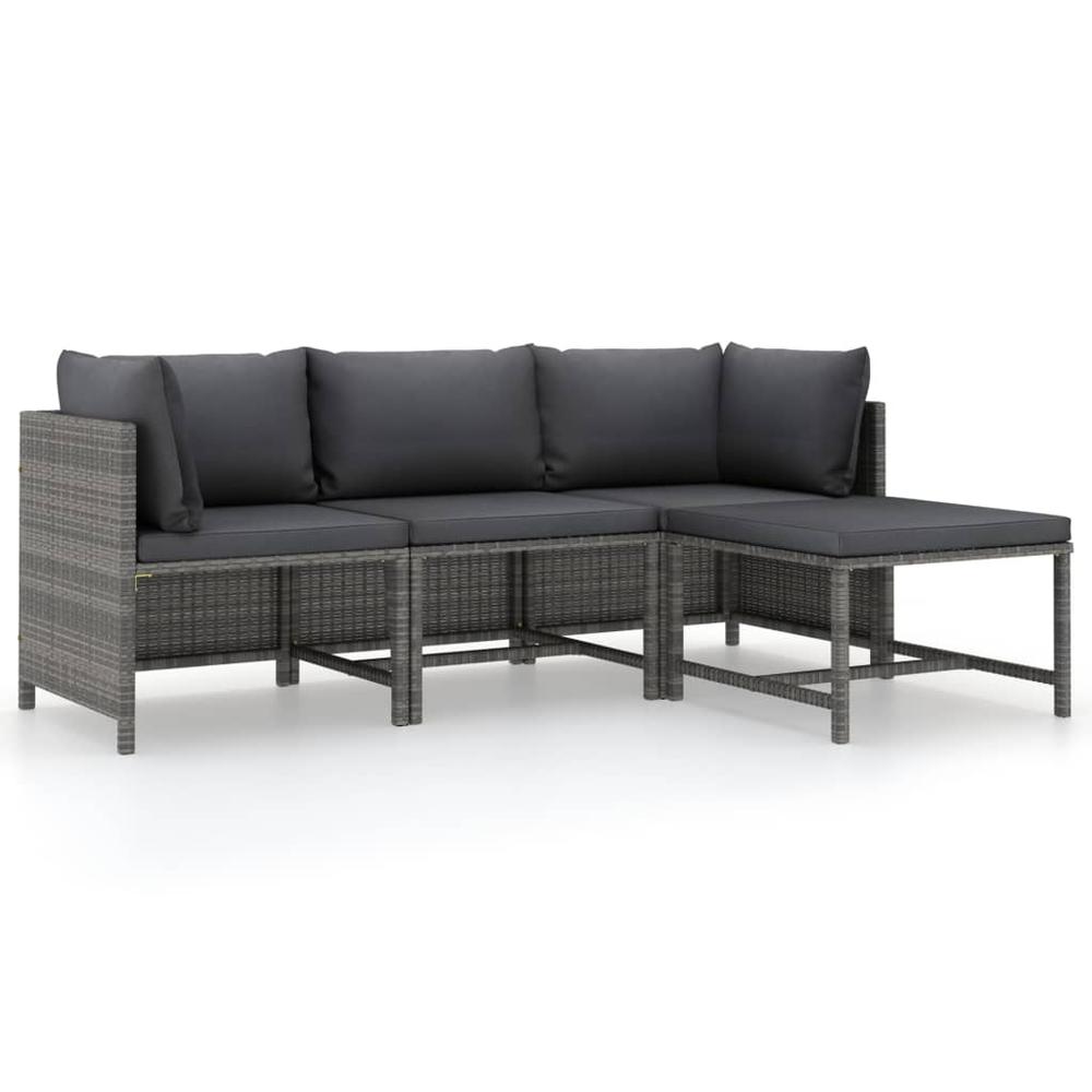 vidaXL 4 Piece Patio Lounge Set with Cushions Poly Rattan Gray, 313502