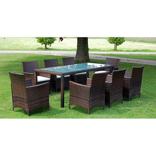 vidaXL 9 Piece Outdoor Dining Set with Cushions Poly Rattan Brown, 43117