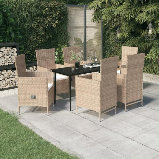 vidaXL 7 Piece Patio Dining Set with Cushions Beige, 3099458