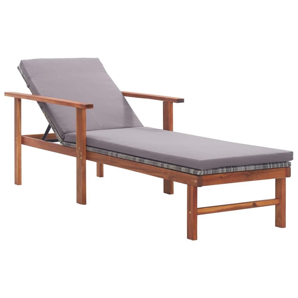 vidaXL Sun Lounger with Cushion Poly Rattan and Solid Acacia Wood Gray, 48705