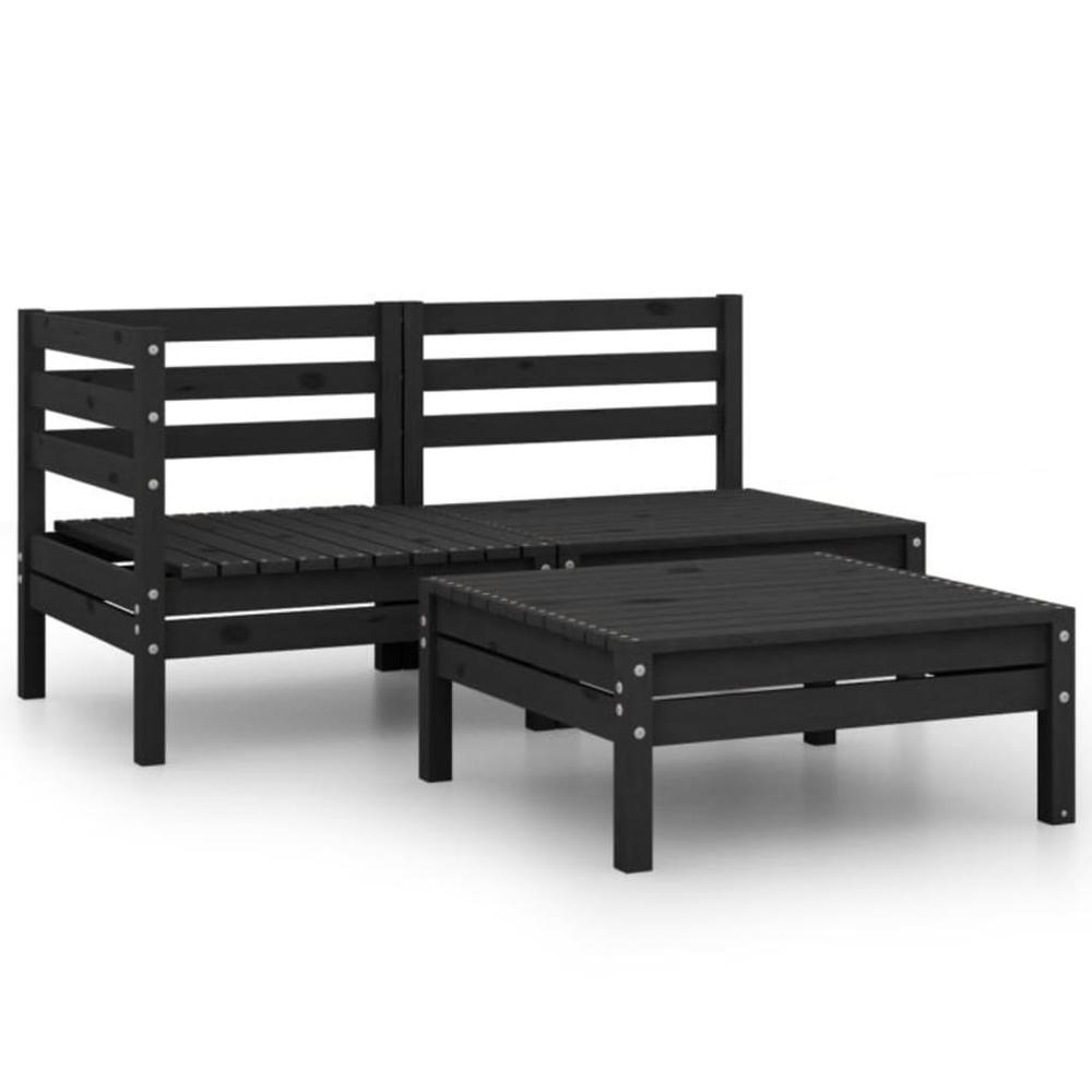 vidaXL 3 Piece Patio Lounge Set Solid Pinewood Black, 806601