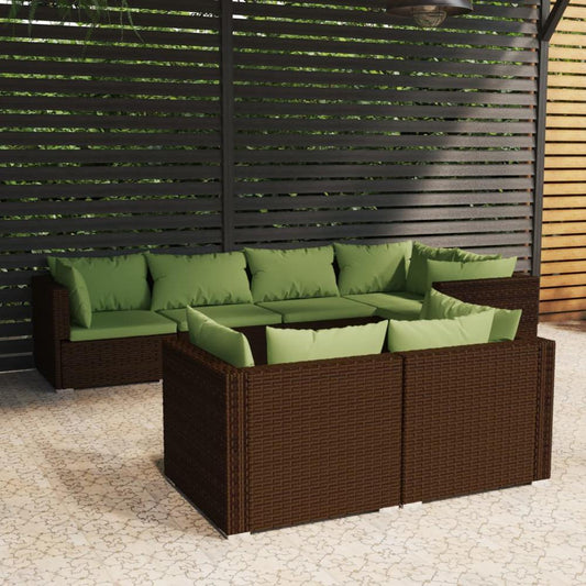 vidaXL 7 Piece Patio Lounge Set with Cushions Brown Poly Rattan, 3102476