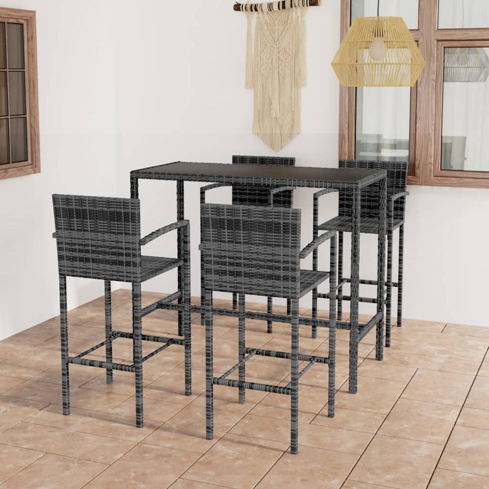 vidaXL 5 Piece Patio Bar Set Poly Rattan Gray, 3064844