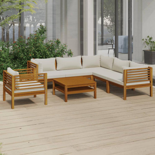 vidaXL 7 Piece Patio Lounge Set with Cream Cushion Solid Acacia Wood, 3086938