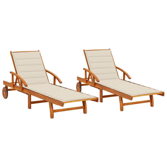 vidaXL Sun Loungers 2 pcs with Cushions Solid Acacia Wood, 3077332