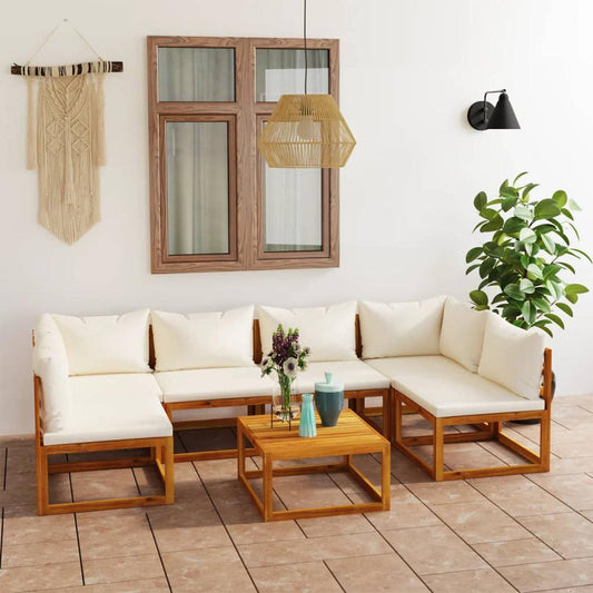 vidaXL 7 Piece Patio Lounge Set with Cushion Cream Solid Acacia Wood