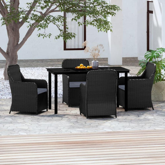 vidaXL 5 Piece Patio Dining Set with Cushions Black, 3099531