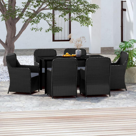 vidaXL 7 Piece Patio Dining Set with Cushions Black, 3099532