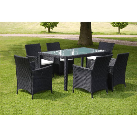 vidaXL 7 Piece Outdoor Dining Set with Cushions Poly Rattan Black, 43120