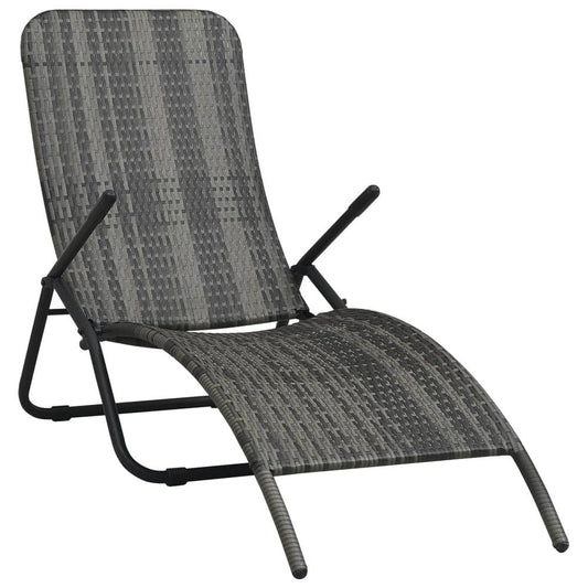 vidaXL Folding Sun Lounger Poly Rattan Gray, 48128