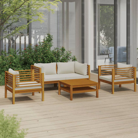 vidaXL 5 Piece Patio Lounge Set with Cream Cushion Solid Acacia Wood, 3086934