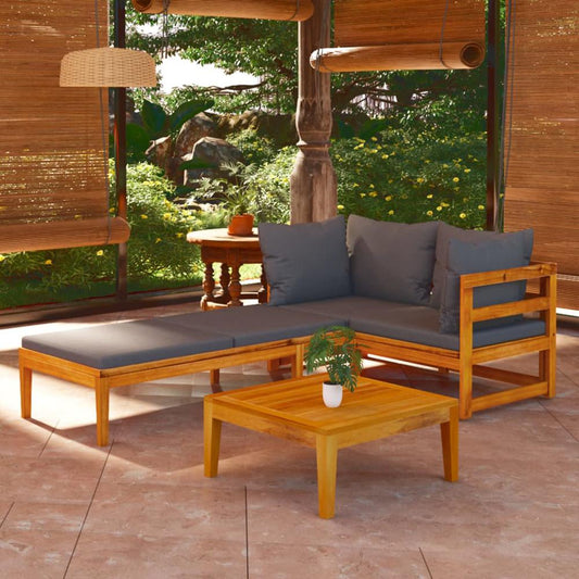 vidaXL 3 Piece Patio Lounge Set with Dark Gray Cushions Acacia Wood, 3087279