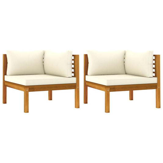 vidaXL Corner Sofas 2 pcs with Cream White Cushions Solid Acacia Wood