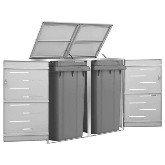 vidaXL Double Wheelie Bin Shed 54.3"x30.5"x45.5" Stainless Steel, 149559