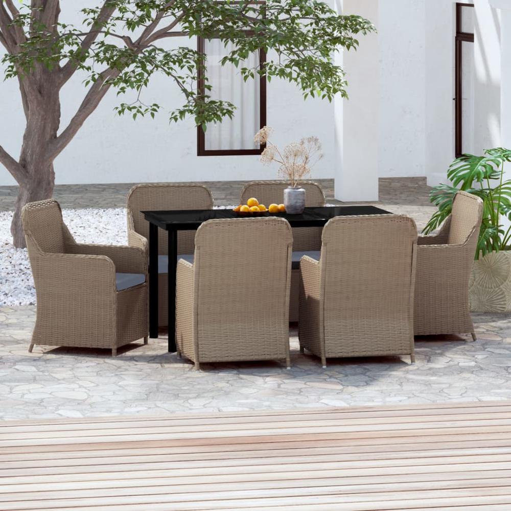 vidaXL 7 Piece Patio Dining Set with Cushions Brown, 3099538