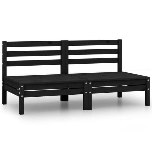 vidaXL Patio Middle Sofas 2 pcs Black Solid Pinewood