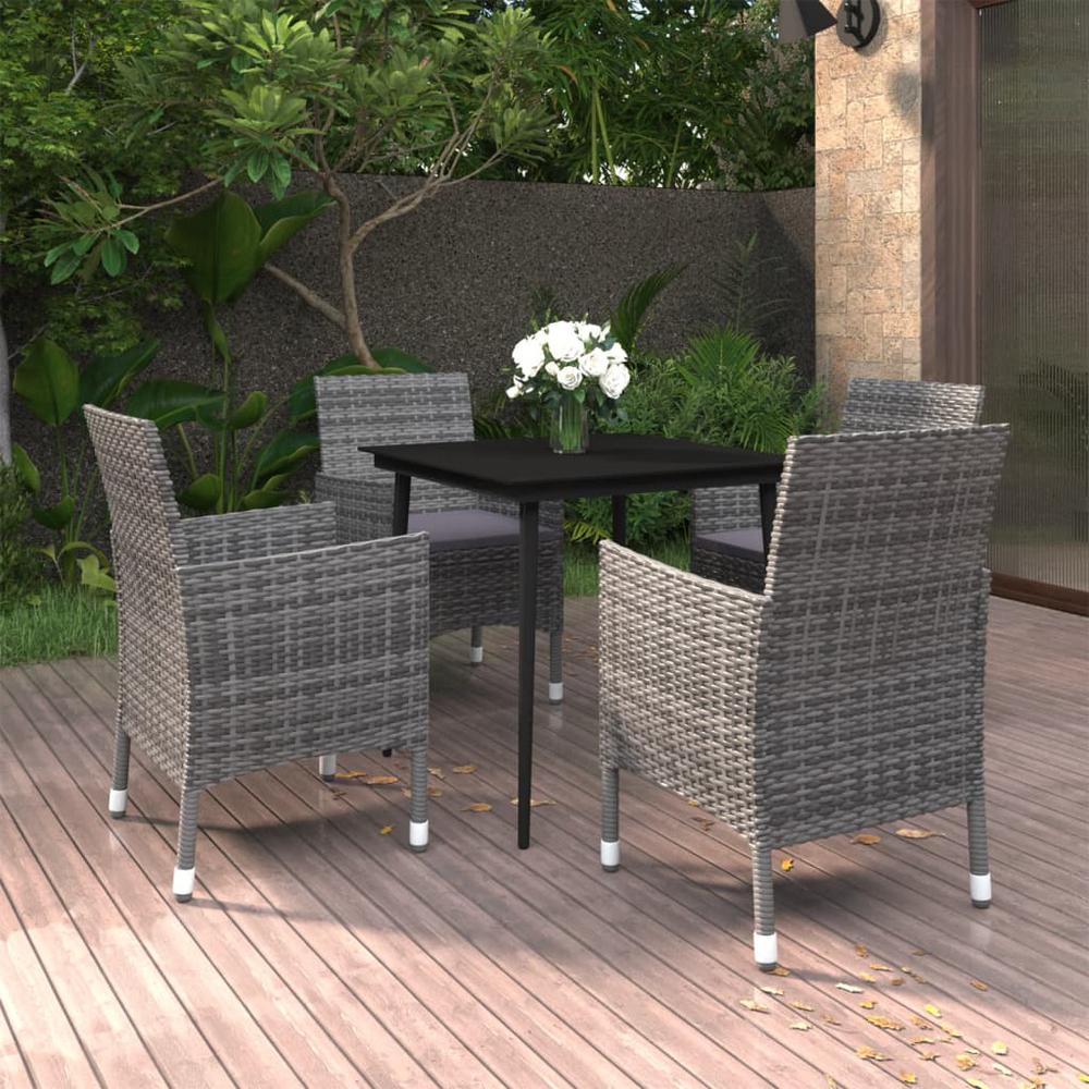 vidaXL 5 Piece Patio Dining Set with Cushions Poly Rattan and Glass, 3099740