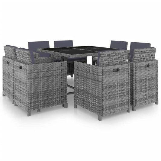 vidaXL 9 Piece Patio Dining Set with Cushions Poly Rattan Anthracite