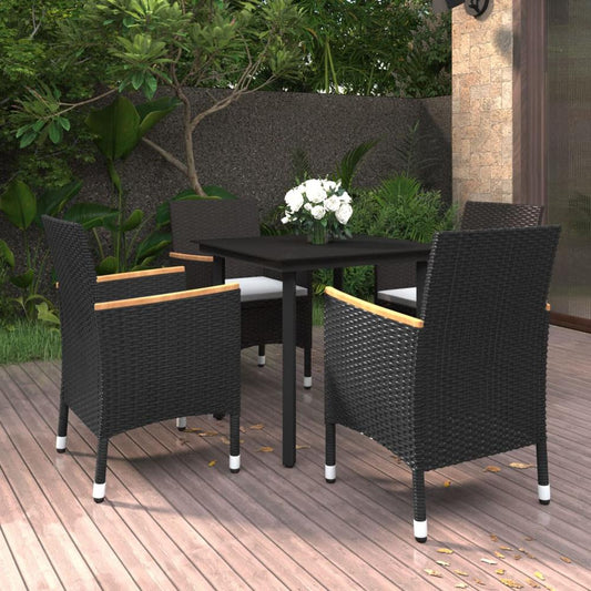 vidaXL 5 Piece Patio Dining Set with Cushions Poly Rattan and Glass, 3099770