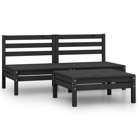 vidaXL 3 Piece Patio Lounge Set Solid Pinewood Black, 806616