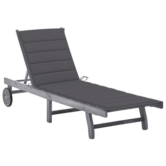 vidaXL Patio Sun Lounger with Cushion Gray Solid Acacia Wood, 3061359