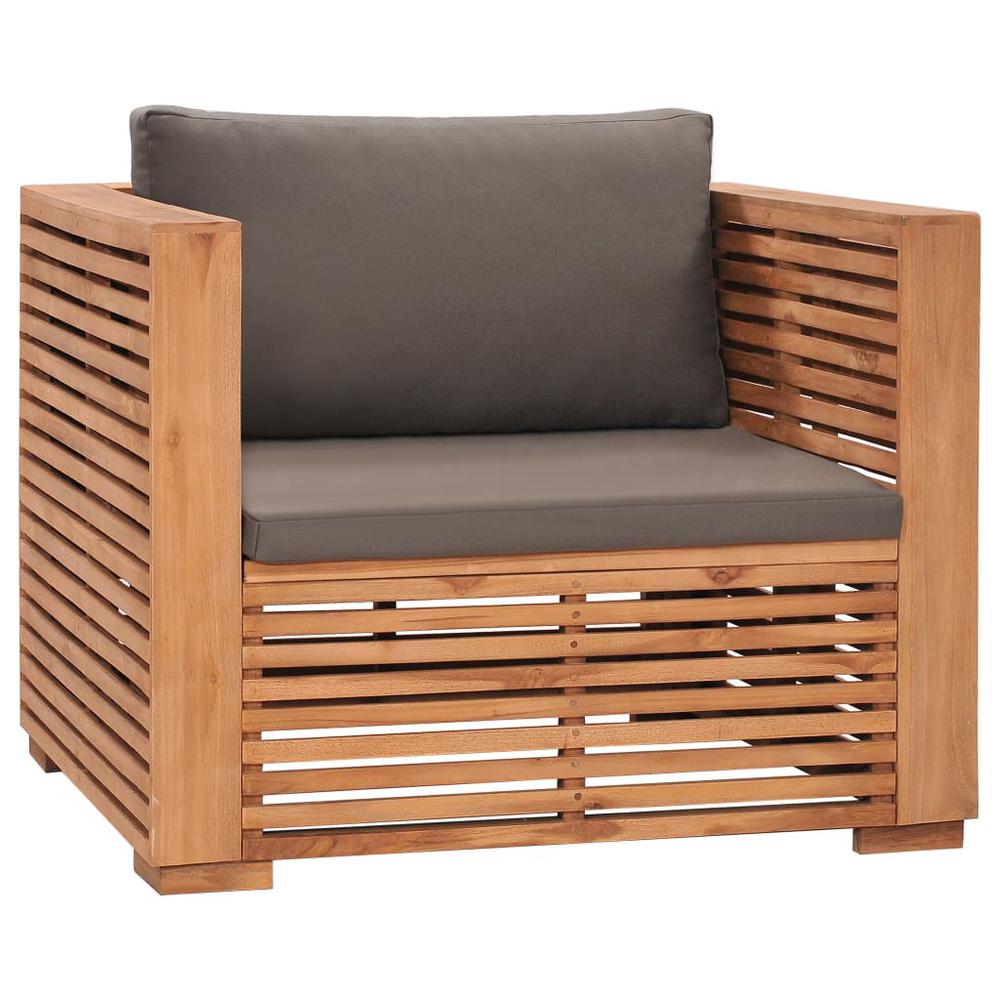 vidaXL Patio Sofa Chair with Dark Gray Cushions Solid Teak Wood