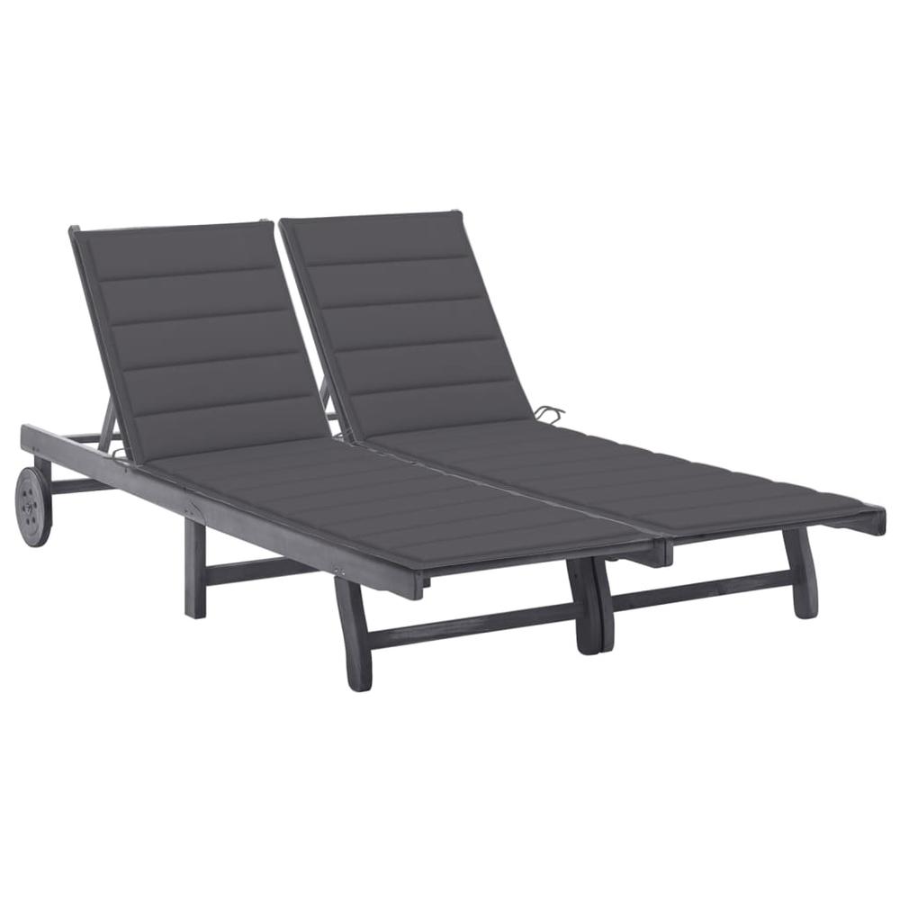 vidaXL 2-Person Patio Sun Lounger with Cushion Gray Solid Acacia Wood, 3061389