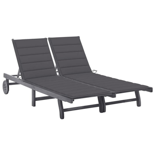 vidaXL 2-Person Patio Sun Lounger with Cushion Gray Solid Acacia Wood, 3061389