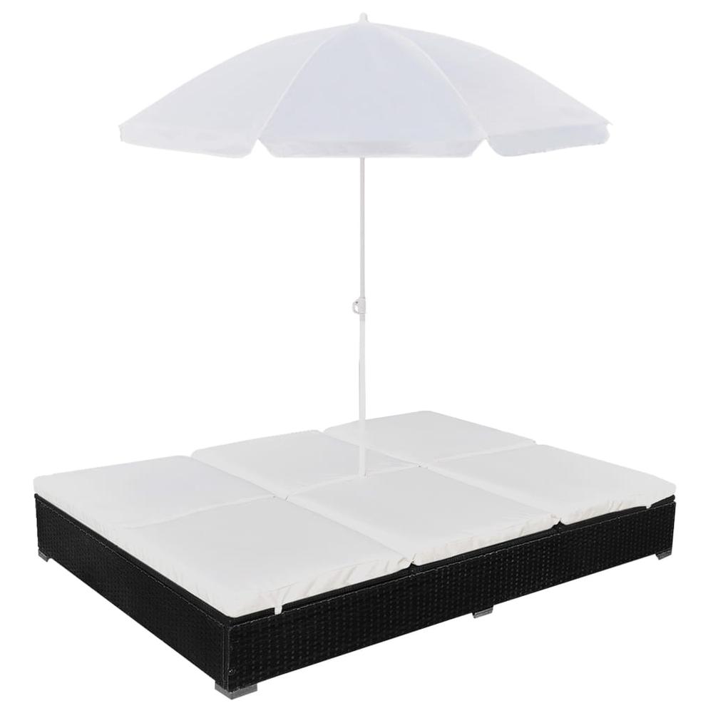 vidaXL Outdoor Lounge Bed with Umbrella Poly Rattan Black, 42950