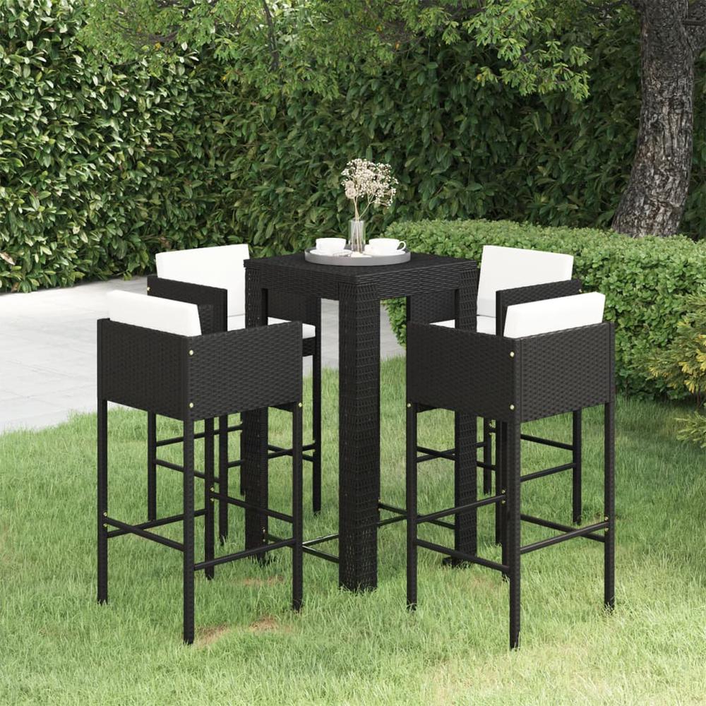 vidaXL 5 Piece Patio Bar Set with Cushions Poly Rattan Black, 3094781