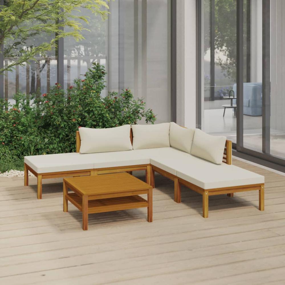 vidaXL 6 Piece Patio Lounge Set with Cream Cushion Solid Acacia Wood, 3086924