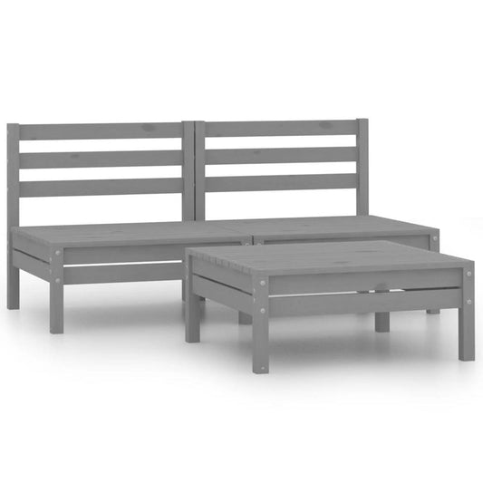 vidaXL 3 Piece Patio Lounge Set Solid Pinewood Gray, 806614