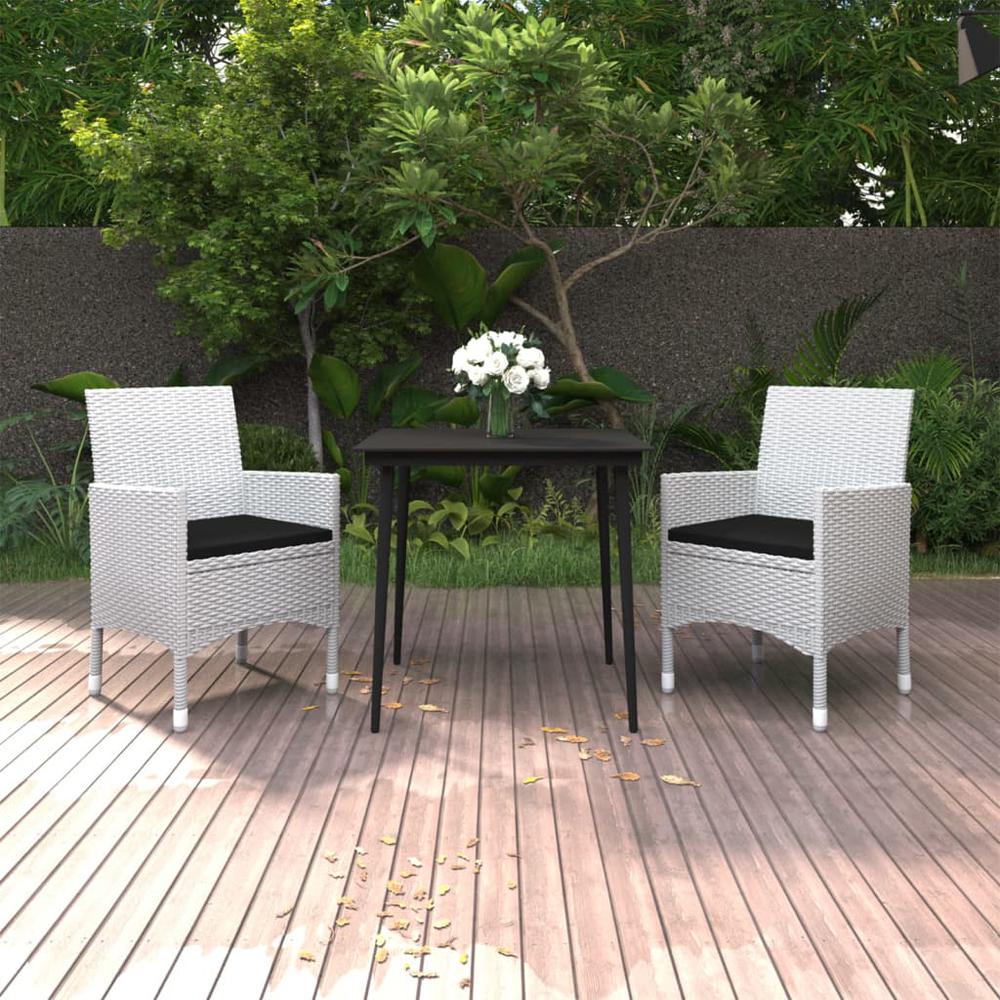 vidaXL 3 Piece Patio Dining Set with Cushions Poly Rattan and Glass, 3099745