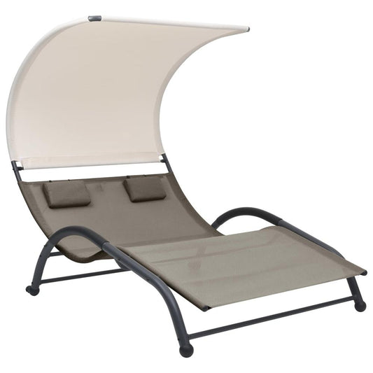 vidaXL Double Sun Lounger with Canopy Textilene Taupe