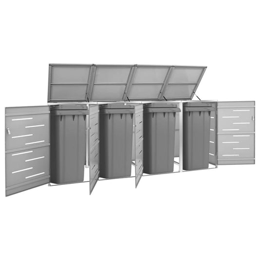 vidaXL Quadruple Wheelie Bin Shed 108.9"x30.5"x45.5" Stainless Steel, 149561