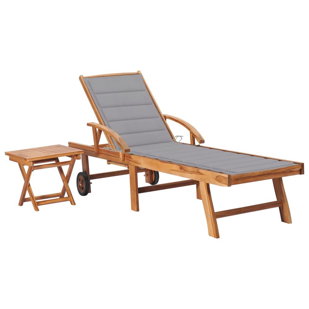 vidaXL Sun Lounger with  Table and Cushion Solid Teak Wood, 3063022