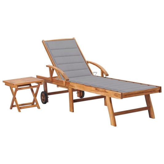 vidaXL Sun Lounger with  Table and Cushion Solid Teak Wood, 3063022