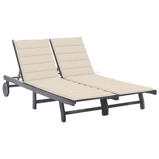 vidaXL 2-Person Patio Sun Lounger with Cushion Gray Solid Acacia Wood, 3061391