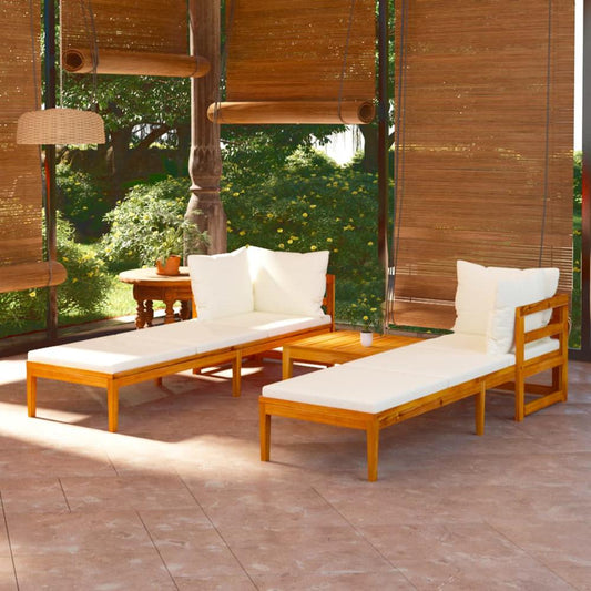 vidaXL 3 Piece Patio Lounge Set with Cream White Cushions Acacia Wood, 3087270