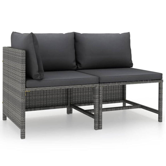 vidaXL 2 Piece Patio Sofa Set with Cushions Gray Poly Rattan