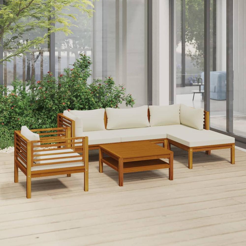 vidaXL 6 Piece Patio Lounge Set with Cream Cushion Solid Acacia Wood, 3086928