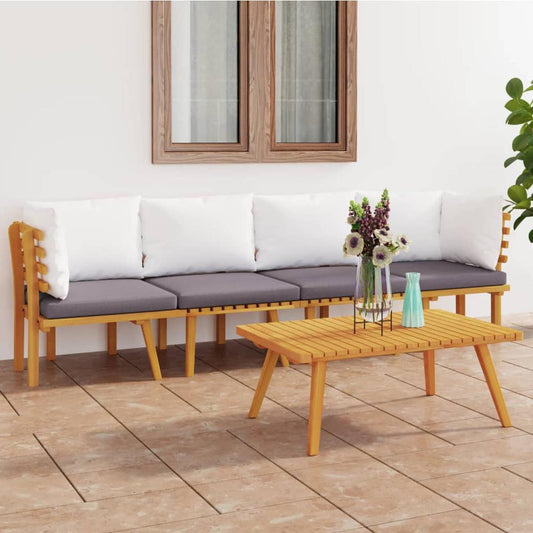 vidaXL 4 Piece Patio Lounge Set with Cushions Solid Acacia Wood, 3087008