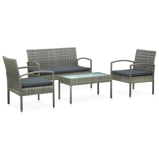 vidaXL 4 Piece Patio Lounge Set with Cushions Poly Rattan Gray, 45787