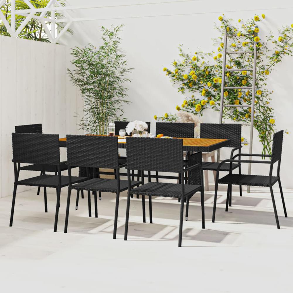 vidaXL 9 Piece Patio Dining Set Poly Rattan Black, 3120107