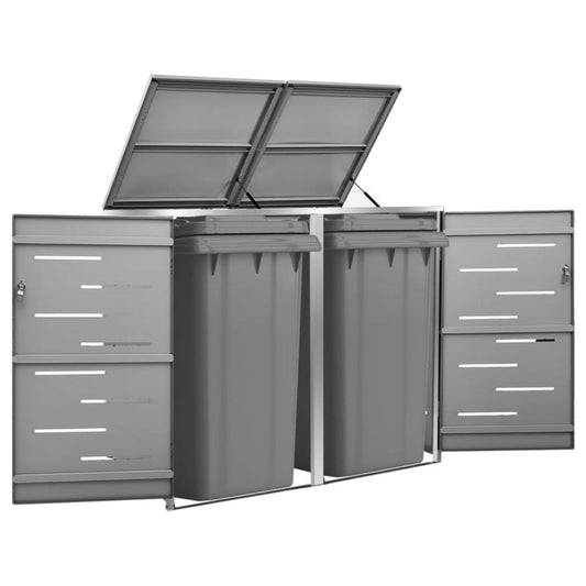 vidaXL Double Wheelie Bin Shed 54.3"x30.5"x45.5" Stainless Steel, 149555