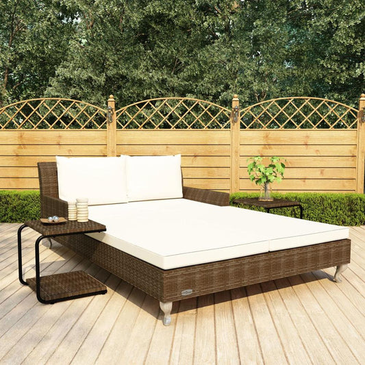 vidaXL 2-Person Garden Sun Bed with Cushions Poly Rattan Brown, 48130