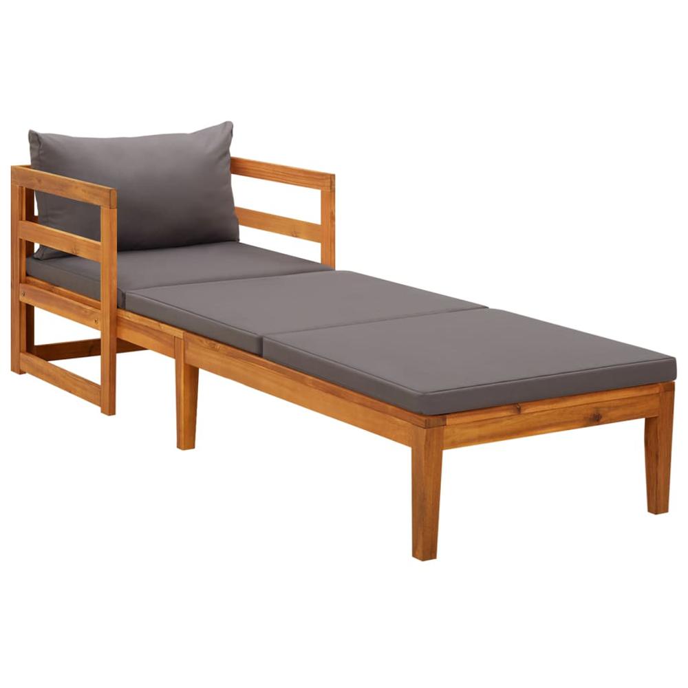 vidaXL Sun Lounger with Dark Gray Cushions Solid Acacia Wood