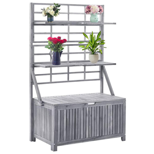 vidaXL Storage Box with Trellis Gray 39"x21.7"x63" Solid Acacia Wood