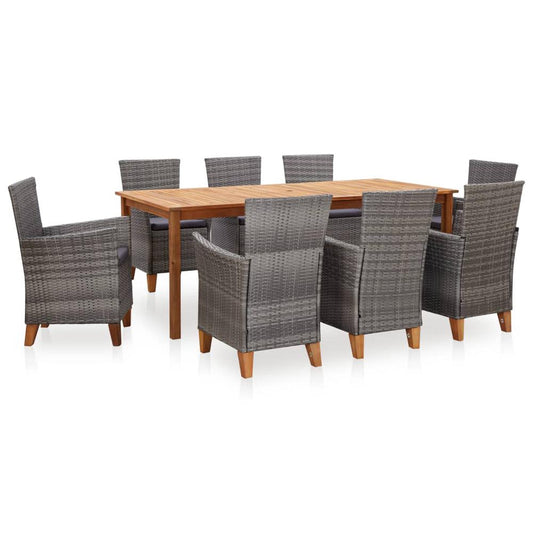 vidaXL 9 Piece Dining Set Poly Rattan and Solid Acacia Wood Gray 6002