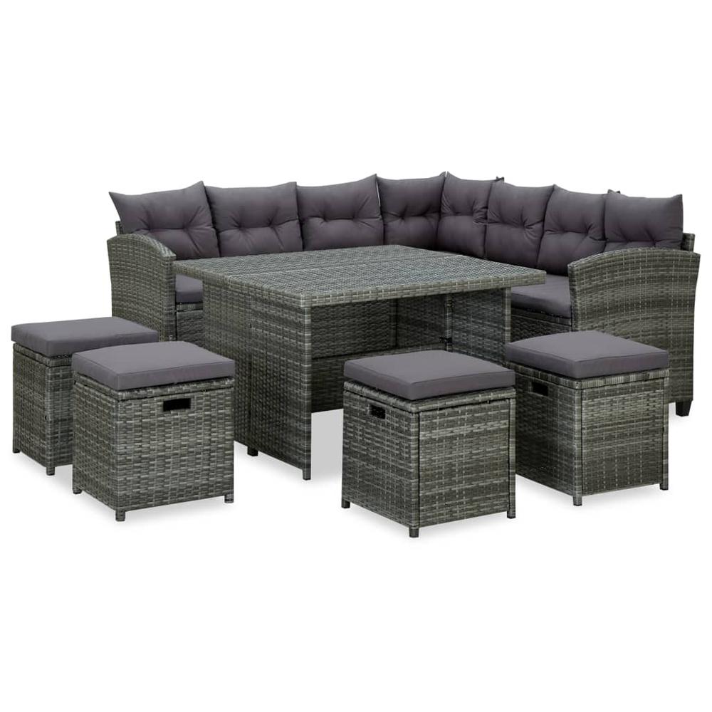 vidaXL 6 Piece Patio Lounge Set with Cushions Poly Rattan Gray, 316870